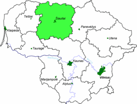 Landkarte Litauens – Distrikt Šiauliai hervorgehoben