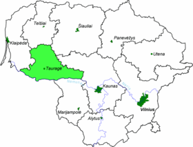 Landkarte Litauens – Distrikt Tauragė hervorgehoben