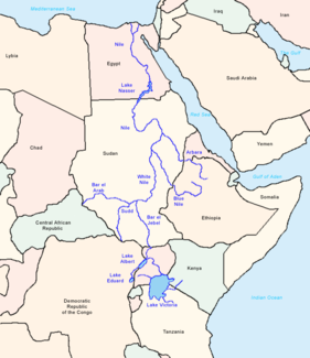 Der Nil mit Nebenflüssen und Anrainerstaaten