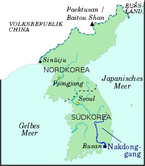 Lage des Nakdonggangs auf der Koreanischen Halbinsel