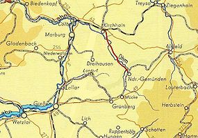 Strecke der Bahnstrecke Kirchhain–Burg- und Nieder-Gemünden