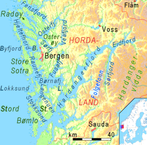 Topografie von Hordaland