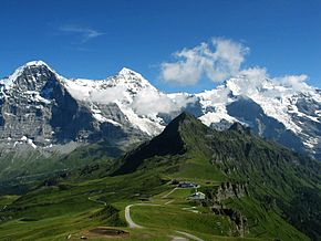 Panoramafoto der Berge Eiger, Mönch und Jungfrau