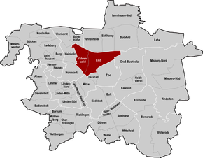 Hannover, Stadtbezirk Vahrenwald-List hervorgehoben