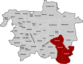 Hannover, Stadtbezirk Kirchrode-Bemerode-Wülferode hervorgehoben