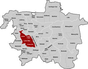 Hannover, Stadtbezirk Linden-Limmer hervorgehoben
