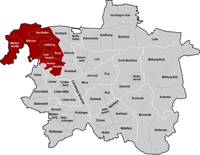 Hannover, Stadtbezirk Herrenhausen-Stöcken hervorgehoben