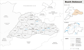 Karte von Bezirk Delsberg (frz.: District de Delémont)