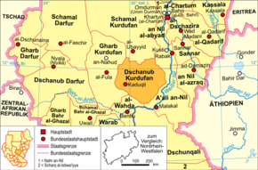 Lage der Provinz Dschanub Kurdufan in Sudan