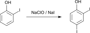 Herstellung von 2,4-Diiodphenol aus 2-Iodphenol, Natriumhypochlorit und Natriumiodid