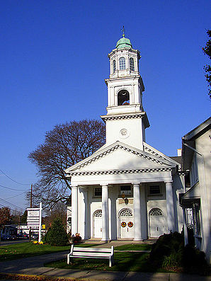1747 gegründete Emmaus Moravian Church in der Innenstadt von Emmaus