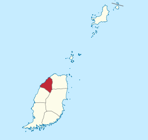 Karte von Grenada, auf der Saint Mark rot gekennzeichnet ist.