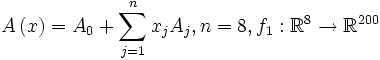 A\left( x \right) = A_0 + \sum_{j=1}^n x_j A_j, n=8, f_1:\mathbb{R}^8 \rightarrow \mathbb{R}^{200}