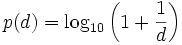 p(d)=\log_{10}\left(1+\frac{1}{d}\right)