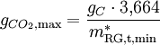g_{CO_2, \max}=\frac{g_C \cdot 3{,}664}{m^*_\mathrm{RG, t, min}}