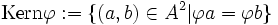 \mbox{Kern} \varphi := \{(a,b) \in A^2 | \varphi a = \varphi b \} 