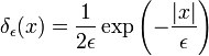 \delta_{\epsilon}(x)=\frac{1}{2\epsilon}\exp\left(-\frac{|x|}{\epsilon}\right)