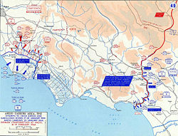 Anzio-Brückenkopf und Frontlinie im Januar/Februar 1944
