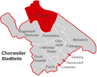 Lage des Stadtteils Worringen im Stadtbezirk Köln-Chorweiler