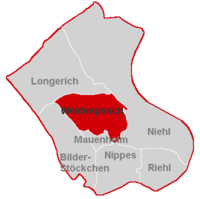 Lage des Stadtteils Weidenpesch im Stadtbezirk Köln-Nippes