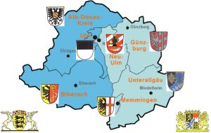 Karte der Kreise der Region (bayerischer und baden-württembergischer Teil)