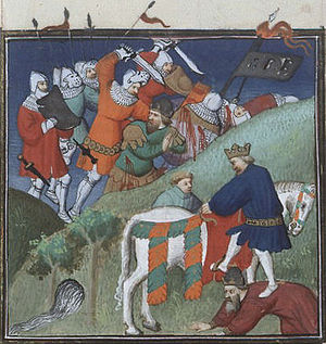 Schlacht von Manzikert, französische Miniatur aus dem 15. Jahrhundert, die die Kämpfer in westeuropäischen Rüstungen zeigt