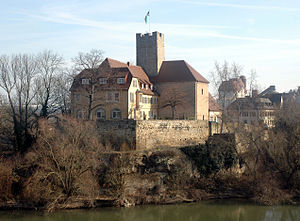 Blick von der Regiswindiskirche über den Neckar auf die Grafenburg