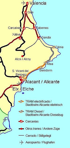 Strecke der Bahnstrecke Carcaixent–Dénia