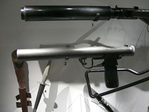 A Welrod 9mm pistol on display at the Imperial War Museum in London..jpg