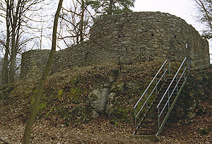 Alt-Schauenburg von Süden: Schildmauer und Zugangsbereich (März 2010)