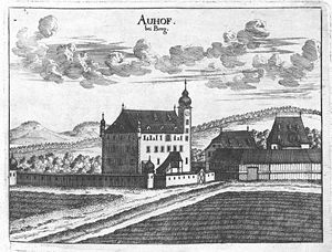Schloss Auhof bei Perg um 1674, Stich von G.M.Vischer