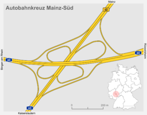 Übersichtskarte Autobahnkreuz Mainz-Süd