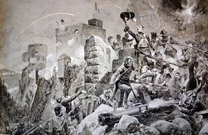"The Devil's Own" 88. Regiment bei der Belagerung von Badajoz von Richard Caton Woodville
