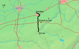 Strecke der Bahnstrecke Geseke–Büren
