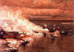 Die Schlacht in der Mobile Bay, Gemälde von Louis Prang