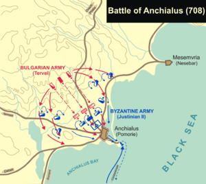 Die Bulgaren besiegen die Byzantiner bei Anchialos 708