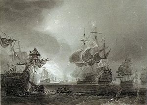 Seeschlacht von Beachy Head Stahlstich von Jean Antoine Théodore de Gudin