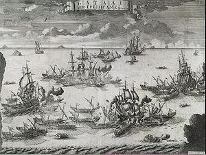Die Schlacht von Grönham, 7. August 1720. 1721 Kupferstich von Alexey Zubov