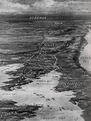 Übersichtskarte der Schlachtfelder im Russisch-Japanischen Krieg.
