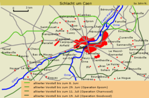 Karte des alliierten Vorstoßes bis zum 19. Juli 1944