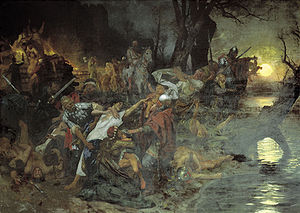 Henryk Siemiradzki. Swjatoslaw's Kämpfer während der Belagerung von Dorostulum (Phantasiebild)