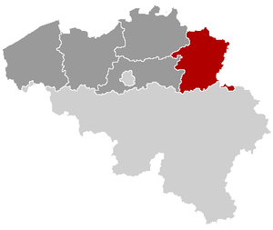 Lage der Provinz Limburg innerhalb Belgiens hervorgehoben