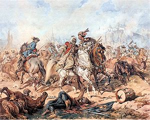 Die Schlacht bei Párkány; Historiengemälde von Juliusz Kossak (1824-1899)