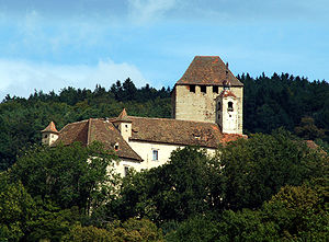 Burg Neuberg gegen den Ringkogel, von Löffelbach aus gesehen
