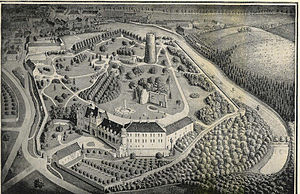 Anco Wigboldus: Burgen von Norden 1937 - vorn die Veltheimsburg, im Hintergrund Bergfried der Bischofsburg