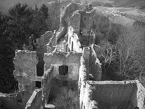 Die Burgruine vom Bergfried aus gesehen