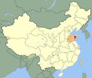 Lage von Qingdao in China, gelb: Provinz Shandong