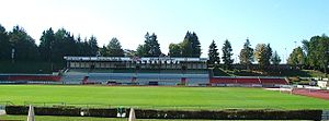 Blick auf das Dreiflüssestadion in Passau