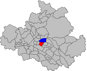 Lage von Johannstadt-Nord (blau) und -Süd (rot) in Dresden