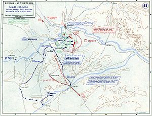 Stellung der französischen und österreichischen Streitkräfte am Morgen der Schlacht